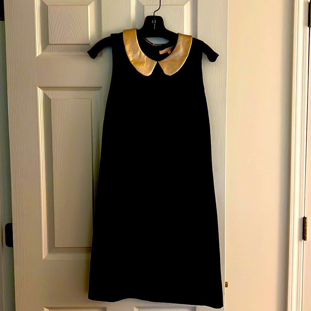 Hutch black sleeveless shift dress with cute metallic Peter Pan collar. Size M